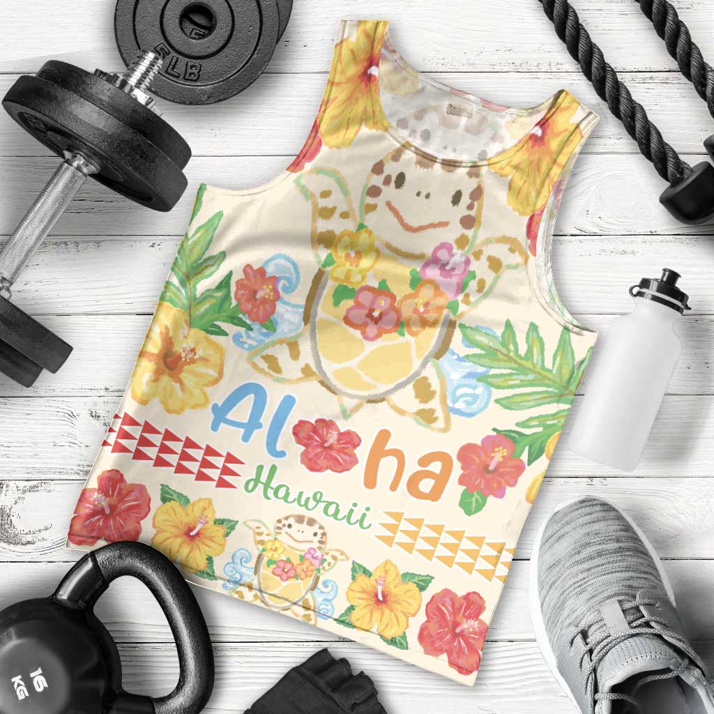 Kawaii Turtle Men Tank Top Aloha Hibiscus Flowers