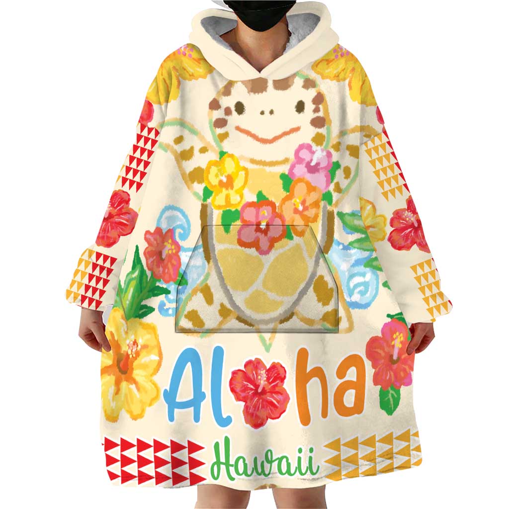Kawaii Turtle Wearable Blanket Hoodie Aloha Hibiscus Flowers