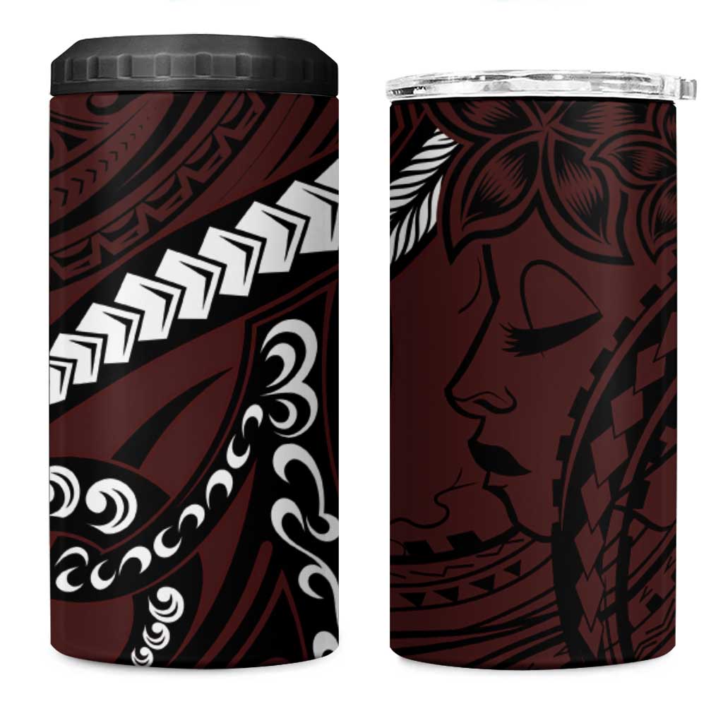 Polynesian Girl Tribal Tattoo 4 in 1 Can Cooler Tumbler Oxbood Vibe LT9 One Size: 16 oz Oxblood - Polynesian Pride