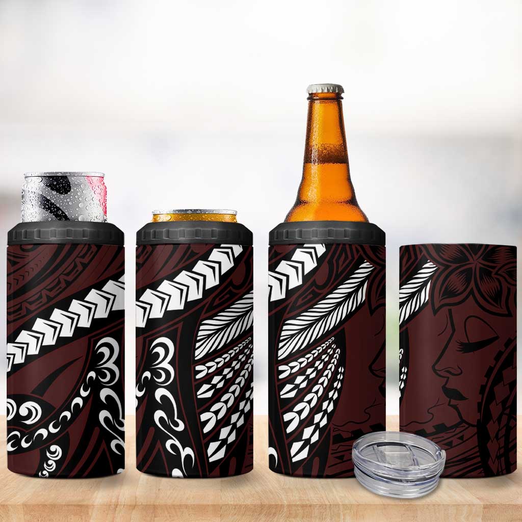Polynesian Girl Tribal Tattoo 4 in 1 Can Cooler Tumbler Oxbood Vibe LT9 - Polynesian Pride