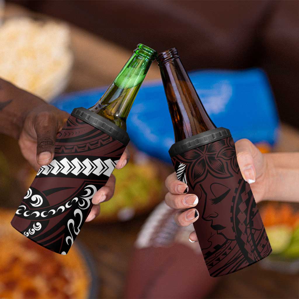 Polynesian Girl Tribal Tattoo 4 in 1 Can Cooler Tumbler Oxbood Vibe LT9 - Polynesian Pride
