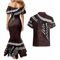 Polynesian Girl Tribal Tattoo Couples Matching Mermaid Dress and Hawaiian Shirt Oxbood Vibe LT9 - Polynesian Pride