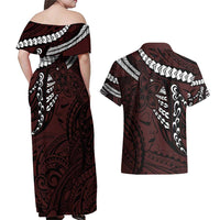 Polynesian Girl Tribal Tattoo Couples Matching Off Shoulder Maxi Dress and Hawaiian Shirt Oxbood Vibe LT9 - Polynesian Pride