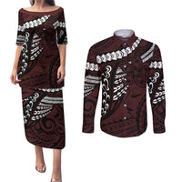 Polynesian Girl Tribal Tattoo Couples Matching Puletasi and Long Sleeve Button Shirt Oxbood Vibe LT9 Oxblood - Polynesian Pride