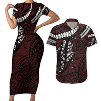 Polynesian Girl Tribal Tattoo Couples Matching Short Sleeve Bodycon Dress and Hawaiian Shirt Oxbood Vibe LT9 Oxblood - Polynesian Pride