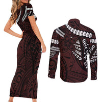Polynesian Girl Tribal Tattoo Couples Matching Short Sleeve Bodycon Dress and Long Sleeve Button Shirt Oxbood Vibe LT9 - Polynesian Pride