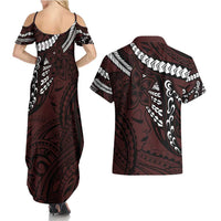 Polynesian Girl Tribal Tattoo Couples Matching Summer Maxi Dress and Hawaiian Shirt Oxbood Vibe LT9 - Polynesian Pride