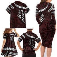 Polynesian Girl Tribal Tattoo Family Matching Long Sleeve Bodycon Dress and Hawaiian Shirt Oxbood Vibe LT9 - Polynesian Pride
