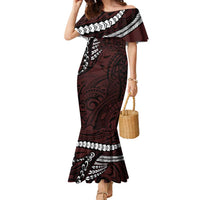 Polynesian Girl Tribal Tattoo Family Matching Mermaid Dress and Hawaiian Shirt Oxbood Vibe LT9 Mom's Dress Oxblood - Polynesian Pride