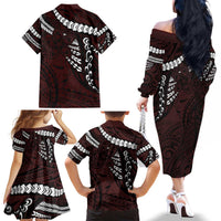 Polynesian Girl Tribal Tattoo Family Matching Off The Shoulder Long Sleeve Dress and Hawaiian Shirt Oxbood Vibe LT9 - Polynesian Pride