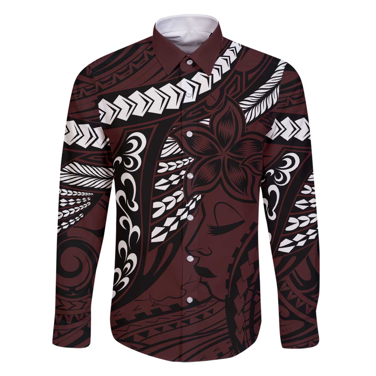 Polynesian Girl Tribal Tattoo Family Matching Off The Shoulder Long Sleeve Dress and Hawaiian Shirt Oxbood Vibe LT9 Dad's Shirt - Long Sleeve Oxblood - Polynesian Pride