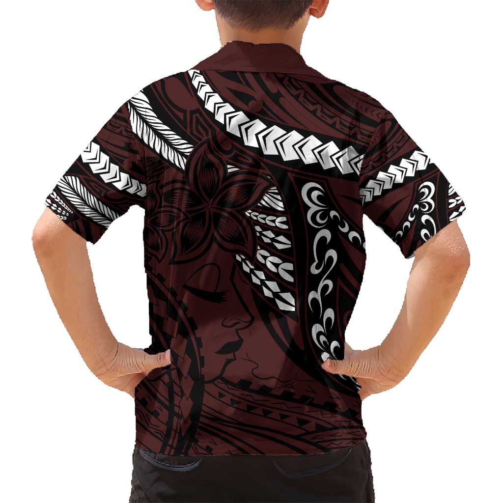 Polynesian Girl Tribal Tattoo Family Matching Off Shoulder Maxi Dress and Hawaiian Shirt Oxbood Vibe LT9 - Polynesian Pride