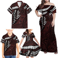 Polynesian Girl Tribal Tattoo Family Matching Off Shoulder Maxi Dress and Hawaiian Shirt Oxbood Vibe LT9 - Polynesian Pride