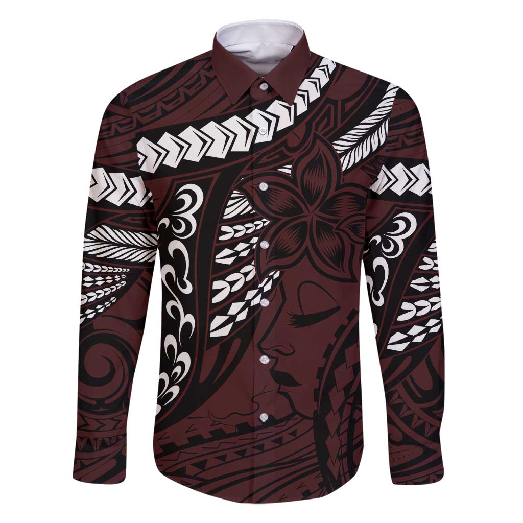 Polynesian Girl Tribal Tattoo Family Matching Off Shoulder Maxi Dress and Hawaiian Shirt Oxbood Vibe LT9 Dad's Shirt - Long Sleeve Oxblood - Polynesian Pride