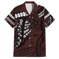 Polynesian Girl Tribal Tattoo Family Matching Off Shoulder Short Dress and Hawaiian Shirt Oxbood Vibe LT9 Dad's Shirt - Short Sleeve Oxblood - Polynesian Pride
