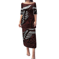Polynesian Girl Tribal Tattoo Family Matching Puletasi and Hawaiian Shirt Oxbood Vibe LT9 Mom's Dress Oxblood - Polynesian Pride