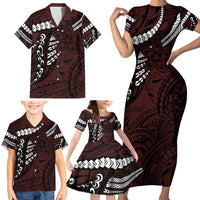 Polynesian Girl Tribal Tattoo Family Matching Short Sleeve Bodycon Dress and Hawaiian Shirt Oxbood Vibe LT9 - Polynesian Pride