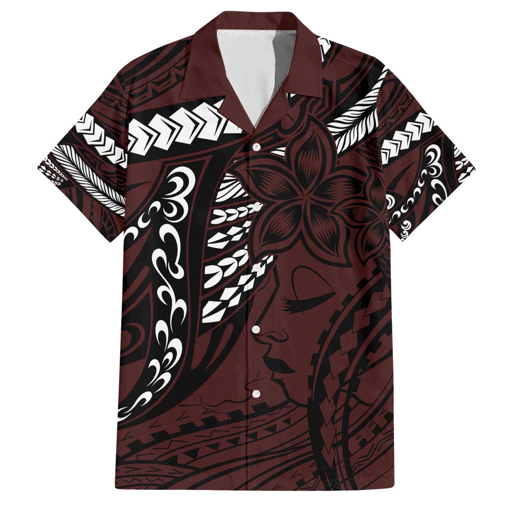 Polynesian Girl Tribal Tattoo Family Matching Summer Maxi Dress and Hawaiian Shirt Oxbood Vibe LT9 Dad's Shirt - Short Sleeve Oxblood - Polynesian Pride