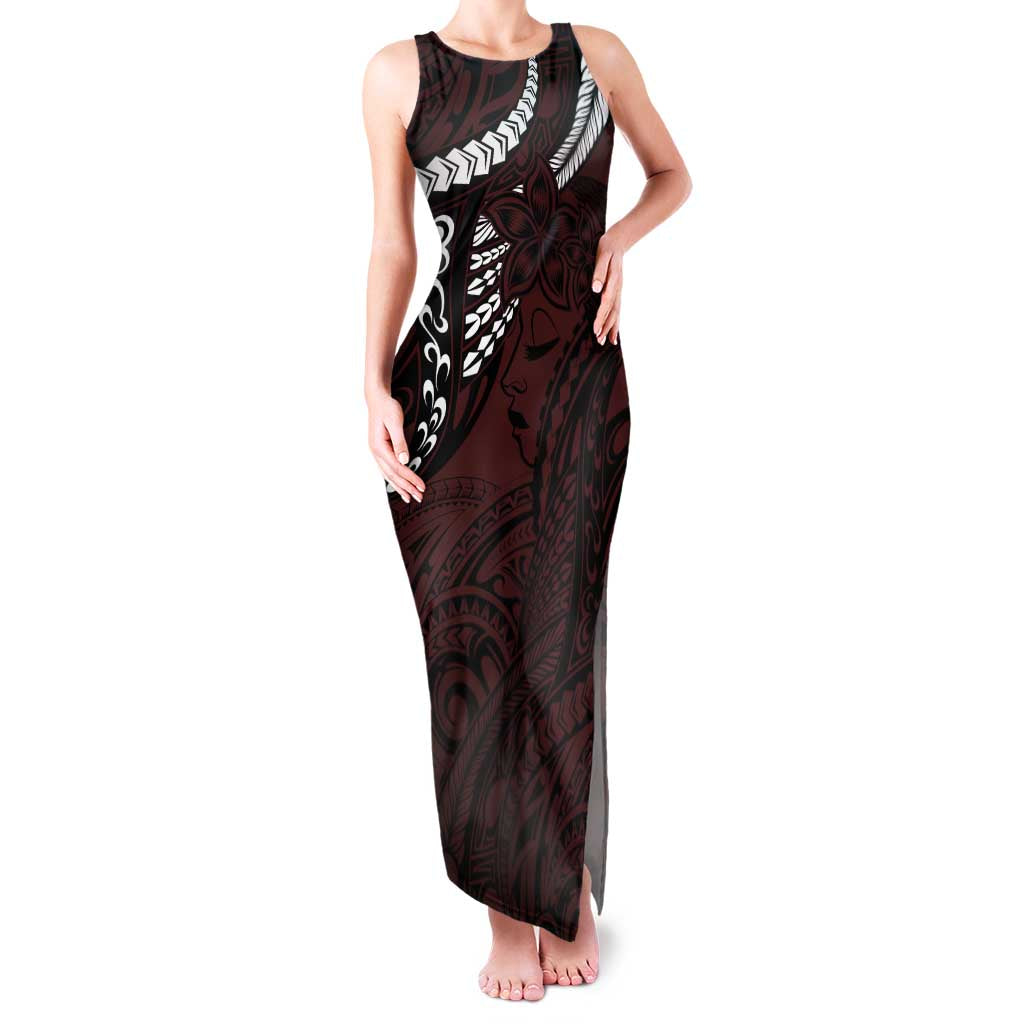 Polynesian Girl Tribal Tattoo Family Matching Tank Maxi Dress and Hawaiian Shirt Oxbood Vibe LT9 Mom's Dress Oxblood - Polynesian Pride