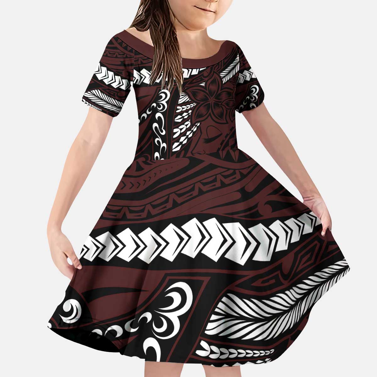 Polynesian Girl Tribal Tattoo Kid Short Sleeve Dress Oxbood Vibe LT9 KID Oxblood - Polynesian Pride
