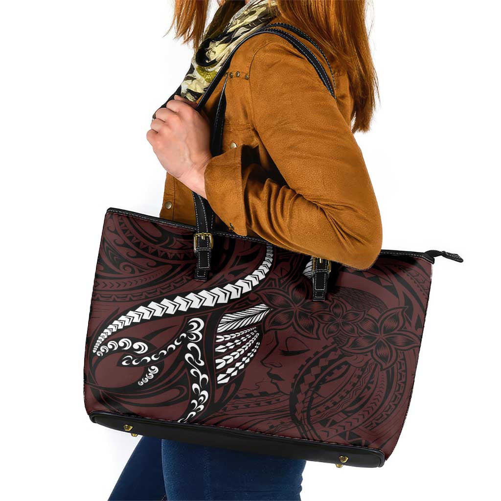 Polynesian Girl Tribal Tattoo Leather Tote Bag Oxbood Vibe LT9 Oxblood - Polynesian Pride