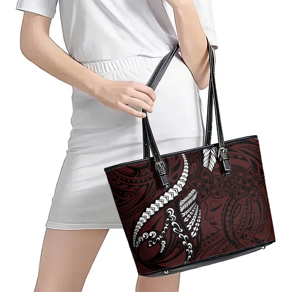 Polynesian Girl Tribal Tattoo Leather Tote Bag Oxbood Vibe LT9 - Polynesian Pride