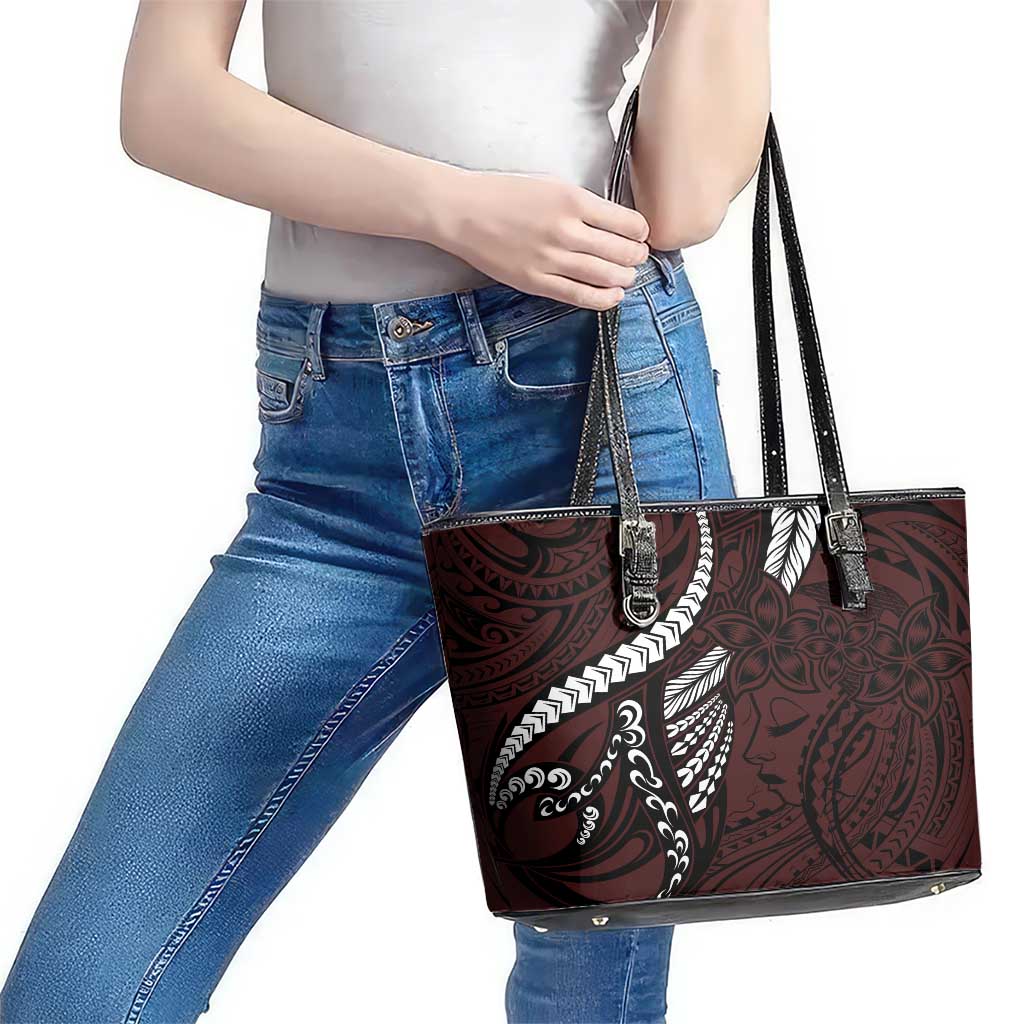 Polynesian Girl Tribal Tattoo Leather Tote Bag Oxbood Vibe LT9 - Polynesian Pride