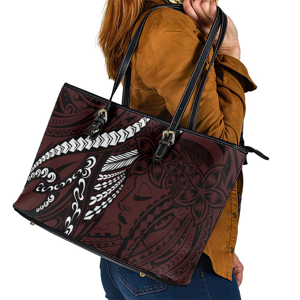 Polynesian Girl Tribal Tattoo Leather Tote Bag Oxbood Vibe LT9 - Polynesian Pride