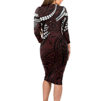 Polynesian Girl Tribal Tattoo Long Sleeve Bodycon Dress Oxbood Vibe LT9 - Polynesian Pride