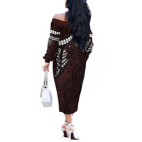 Polynesian Girl Tribal Tattoo Off The Shoulder Long Sleeve Dress Oxbood Vibe LT9 - Polynesian Pride