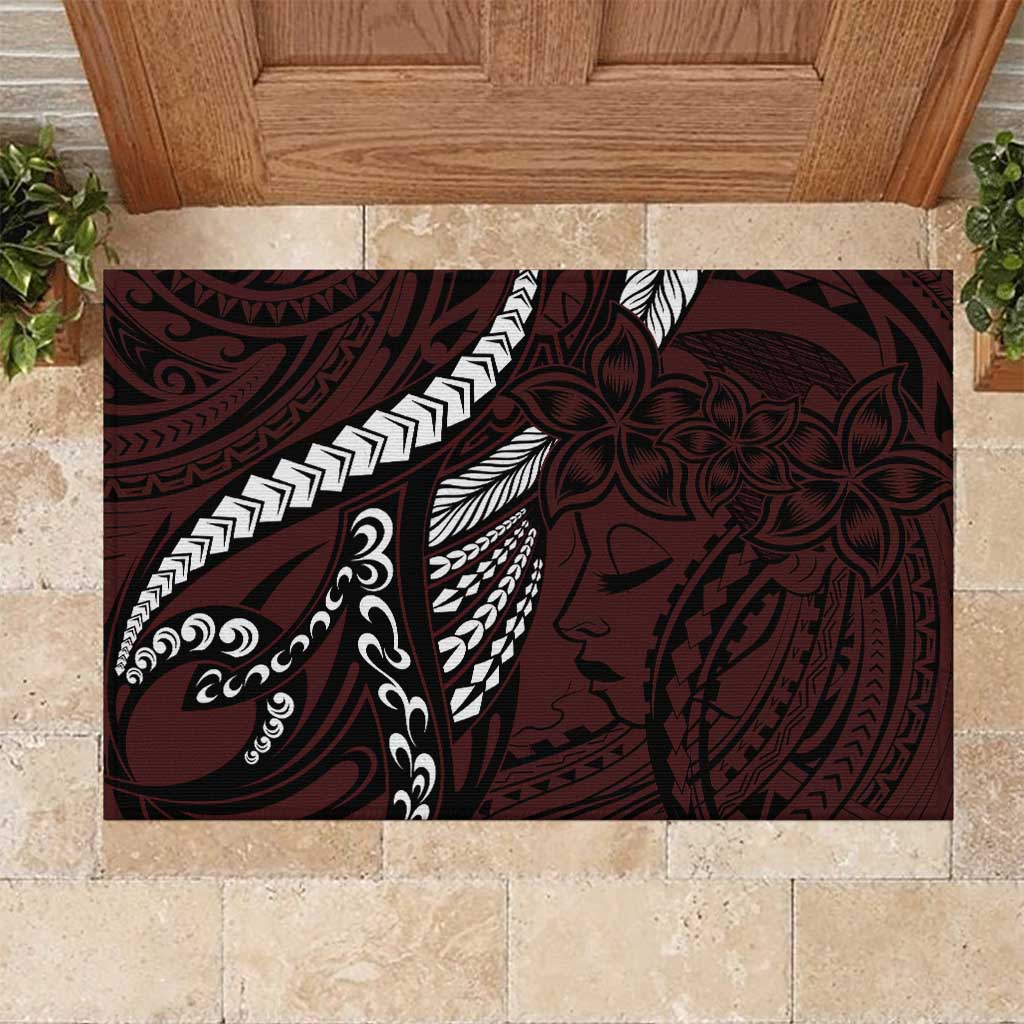 Polynesian Girl Tribal Tattoo Rubber Doormat Oxbood Vibe