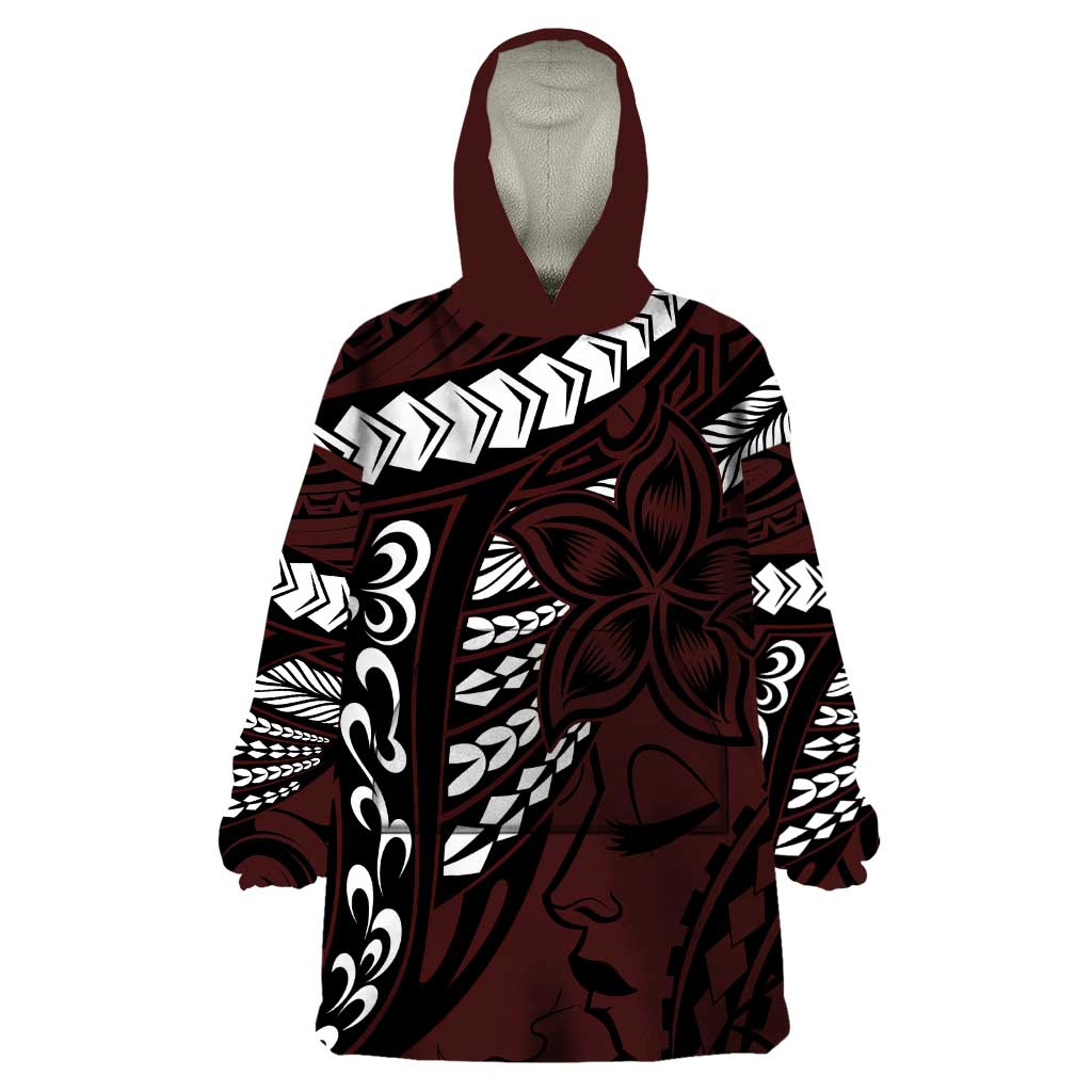 Polynesian Girl Tribal Tattoo Wearable Blanket Hoodie Oxbood Vibe LT9 One Size Oxblood - Polynesian Pride