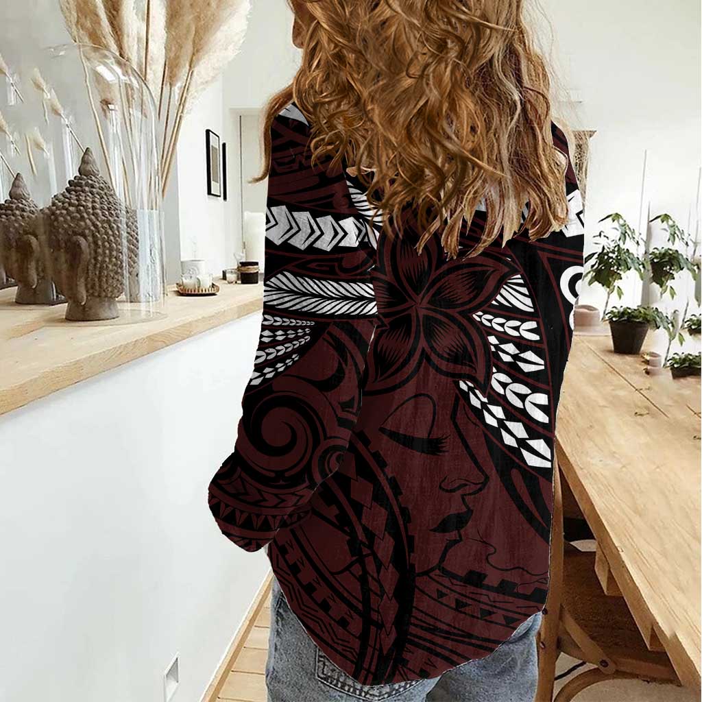 Polynesian Girl Tribal Tattoo Women Casual Shirt Oxbood Vibe LT9 - Polynesian Pride