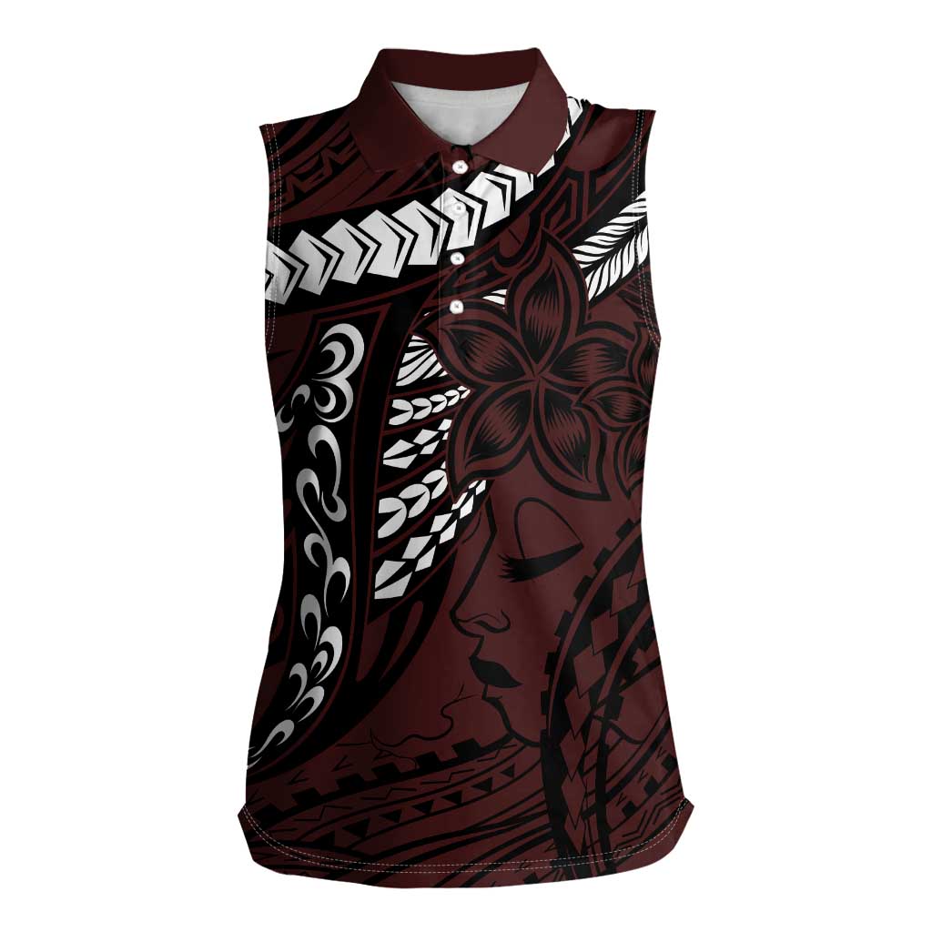 Polynesian Girl Tribal Tattoo Women Sleeveless Polo Shirt Oxbood Vibe LT9 Female Oxblood - Polynesian Pride