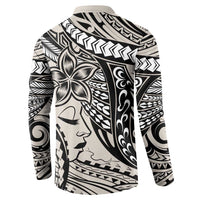 Polynesian Girl Tribal Tattoo Button Sweatshirt Beige Vibe