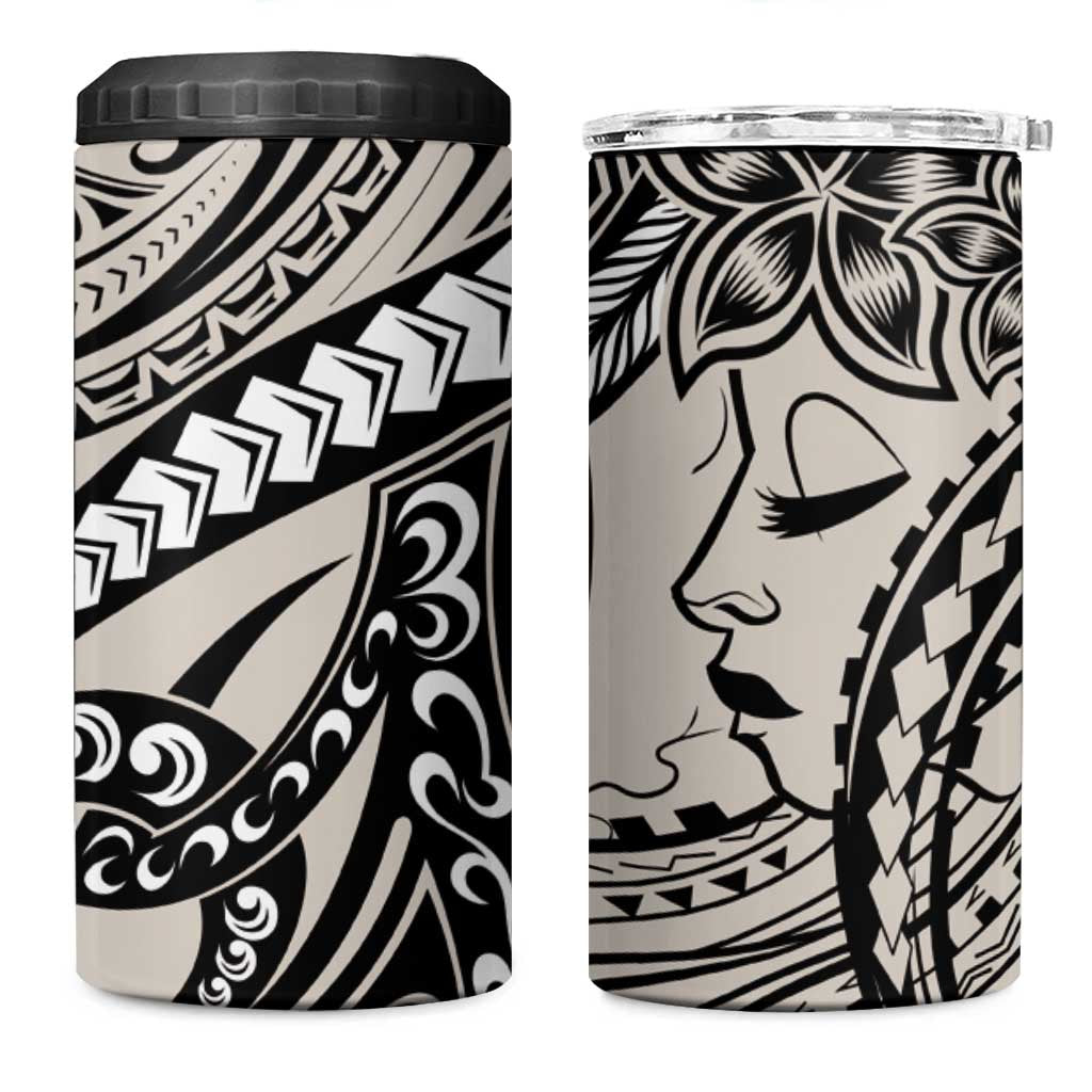 Polynesian Girl Tribal Tattoo 4 in 1 Can Cooler Tumbler Beige Vibe LT9 One Size: 16 oz Beige - Polynesian Pride