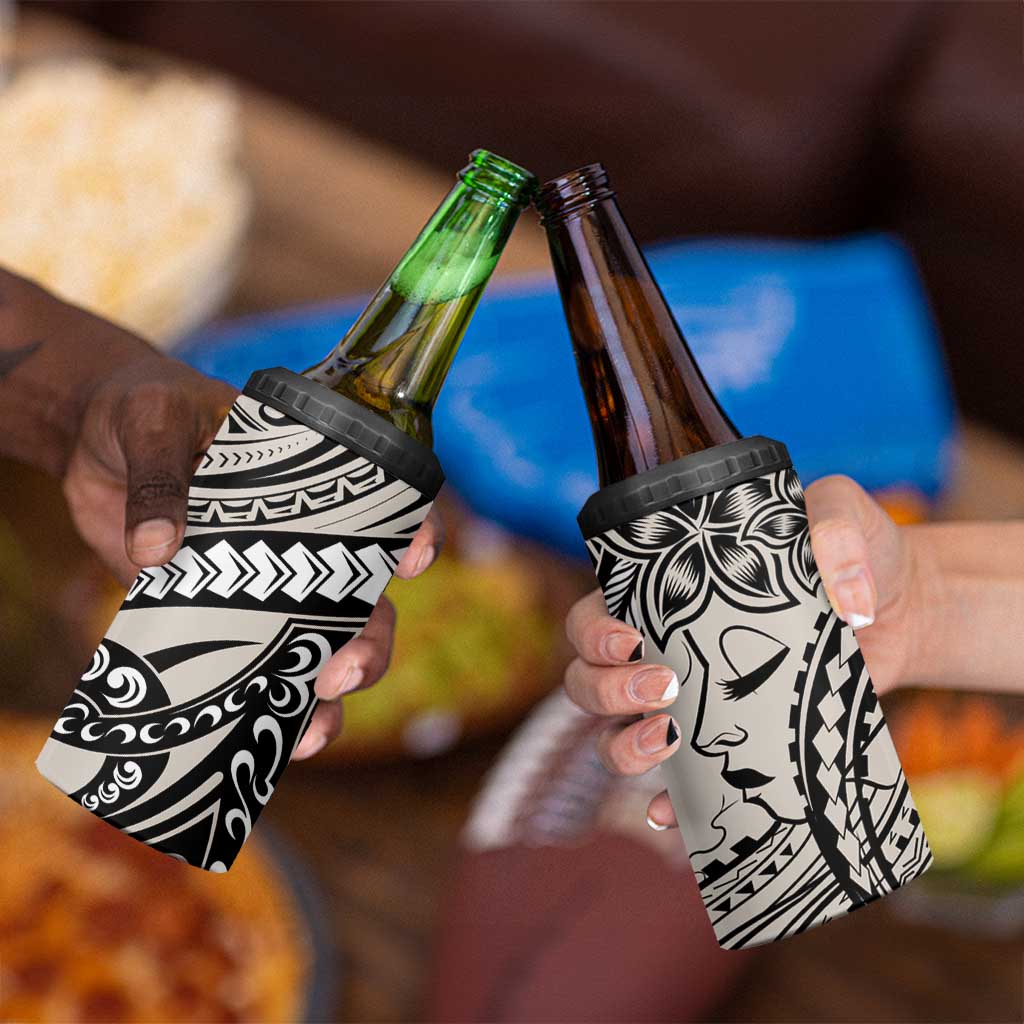 Polynesian Girl Tribal Tattoo 4 in 1 Can Cooler Tumbler Beige Vibe LT9 - Polynesian Pride