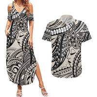 Polynesian Girl Tribal Tattoo Couples Matching Summer Maxi Dress and Hawaiian Shirt Beige Vibe LT9 Beige - Polynesian Pride