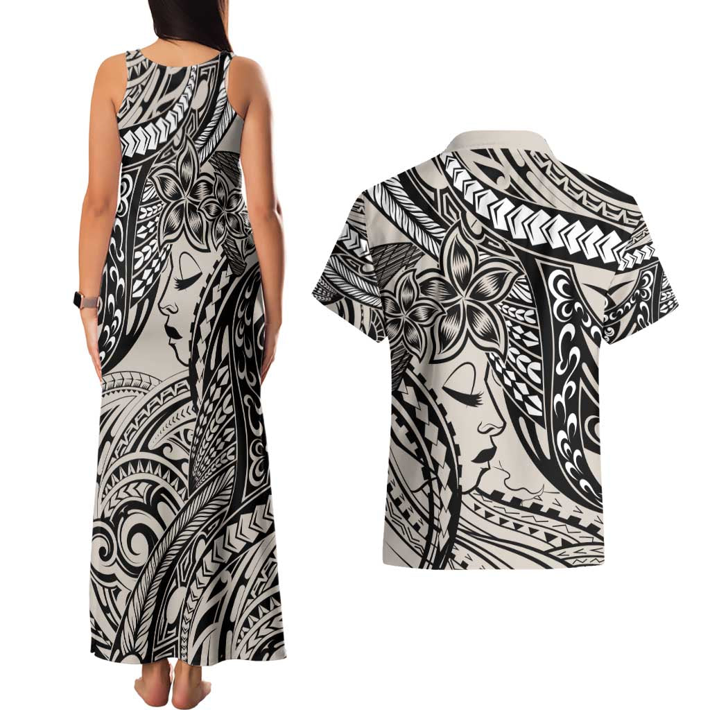Polynesian Girl Tribal Tattoo Couples Matching Tank Maxi Dress and Hawaiian Shirt Beige Vibe LT9 - Polynesian Pride