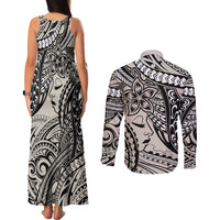 Polynesian Girl Tribal Tattoo Couples Matching Tank Maxi Dress and Long Sleeve Button Shirt Beige Vibe LT9 - Polynesian Pride