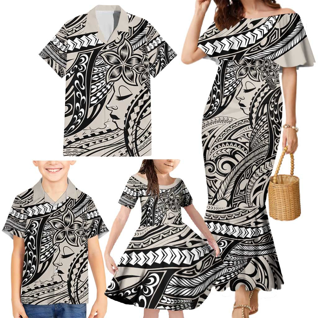 Polynesian Girl Tribal Tattoo Family Matching Mermaid Dress and Hawaiian Shirt Beige Vibe LT9 - Polynesian Pride