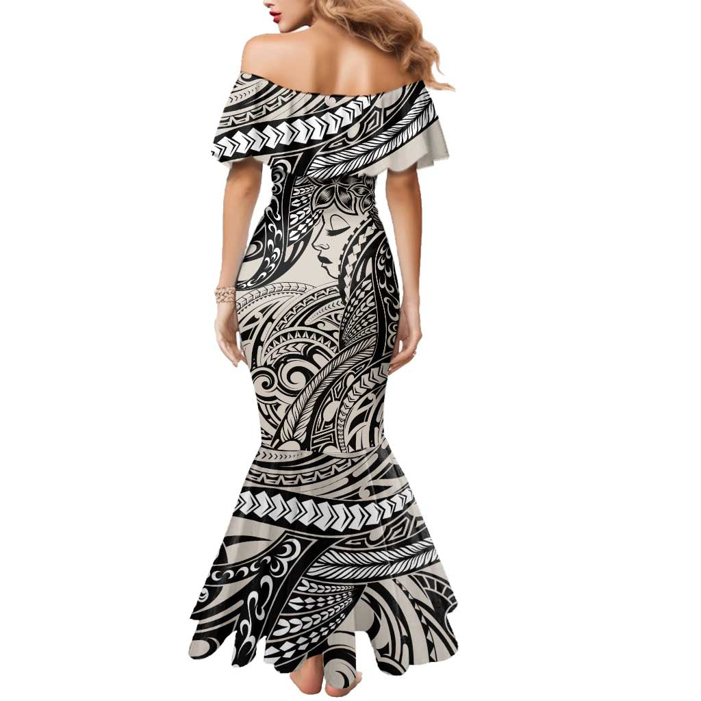 Polynesian Girl Tribal Tattoo Family Matching Mermaid Dress and Hawaiian Shirt Beige Vibe LT9 - Polynesian Pride