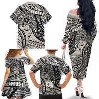 Polynesian Girl Tribal Tattoo Family Matching Off The Shoulder Long Sleeve Dress and Hawaiian Shirt Beige Vibe LT9 - Polynesian Pride