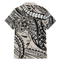 Polynesian Girl Tribal Tattoo Family Matching Off The Shoulder Long Sleeve Dress and Hawaiian Shirt Beige Vibe LT9 - Polynesian Pride