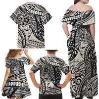 Polynesian Girl Tribal Tattoo Family Matching Off Shoulder Maxi Dress and Hawaiian Shirt Beige Vibe LT9 - Polynesian Pride