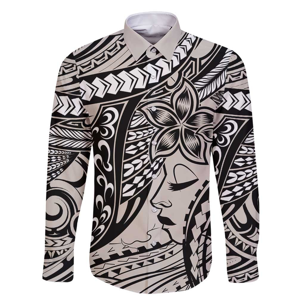 Polynesian Girl Tribal Tattoo Family Matching Off Shoulder Maxi Dress and Hawaiian Shirt Beige Vibe LT9 Dad's Shirt - Long Sleeve Beige - Polynesian Pride