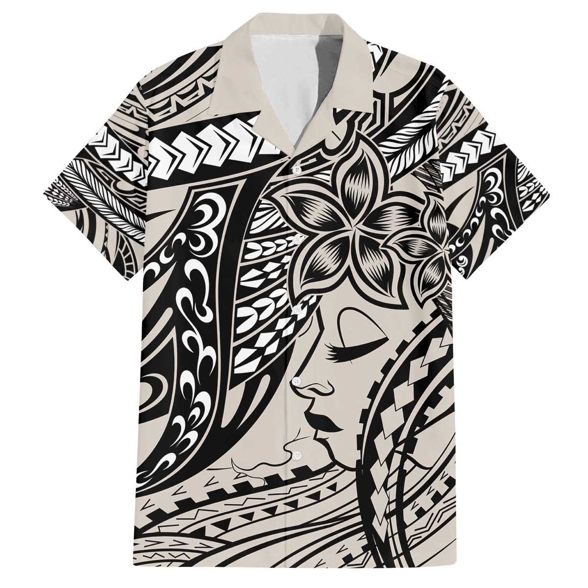 Polynesian Girl Tribal Tattoo Family Matching Puletasi and Hawaiian Shirt Beige Vibe LT9 Dad's Shirt - Short Sleeve Beige - Polynesian Pride
