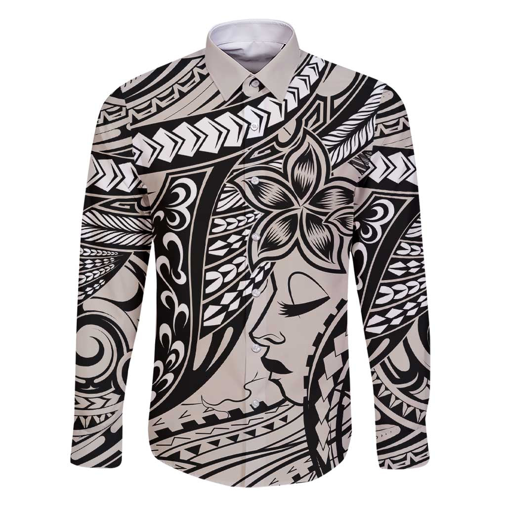 Polynesian Girl Tribal Tattoo Family Matching Short Sleeve Bodycon Dress and Hawaiian Shirt Beige Vibe LT9 Dad's Shirt - Long Sleeve Beige - Polynesian Pride