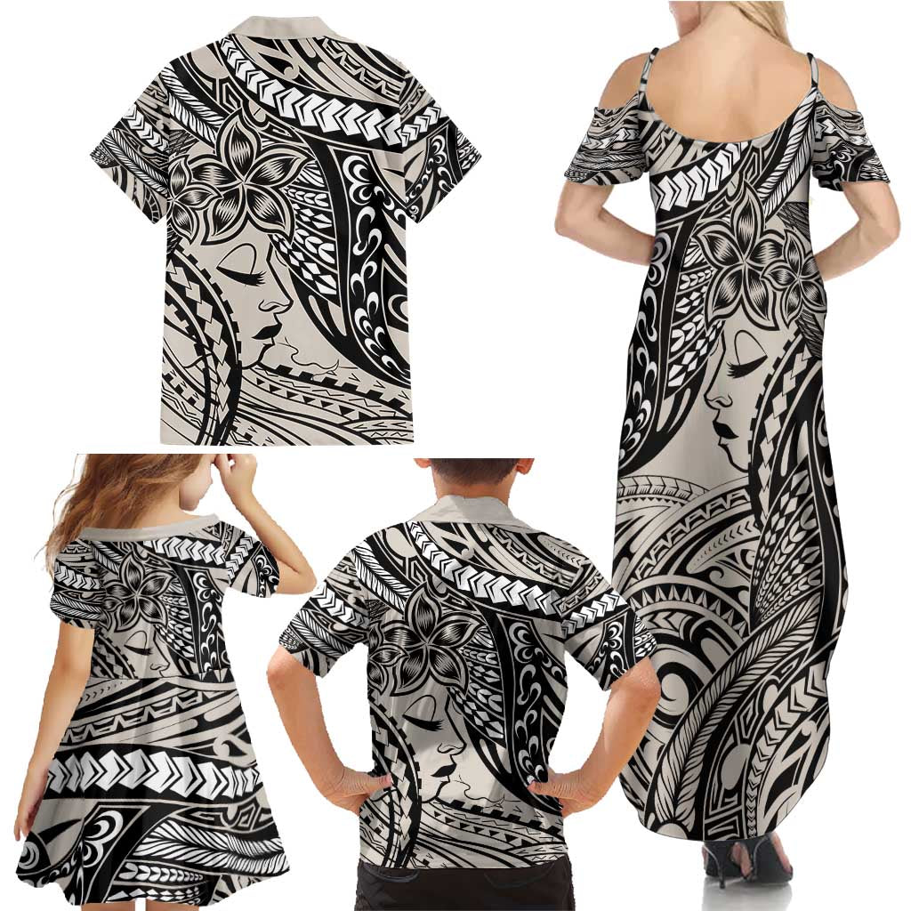 Polynesian Girl Tribal Tattoo Family Matching Summer Maxi Dress and Hawaiian Shirt Beige Vibe LT9 - Polynesian Pride