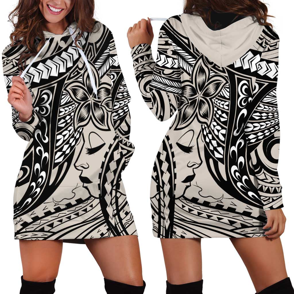 Polynesian Girl Tribal Tattoo Hoodie Dress Beige Vibe LT9 - Polynesian Pride